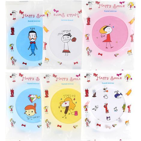 1 Taschenspiegel, rund, kompakt, mit Cartoon-Muster, aus PP und Glas, für Geburtstag, Weihnachten, Hochzeit (1/5)