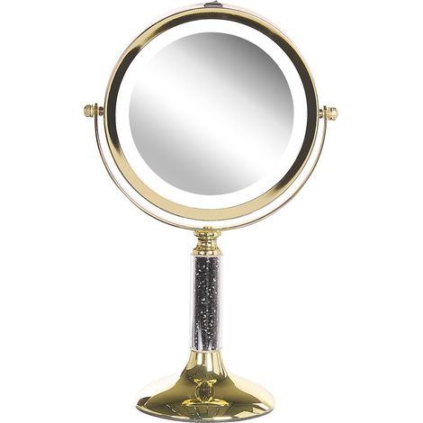 Espejo de maquillaje iluminación LED metal dorado ø 13 cm doble cara magnifica 1x / 5x Baixas