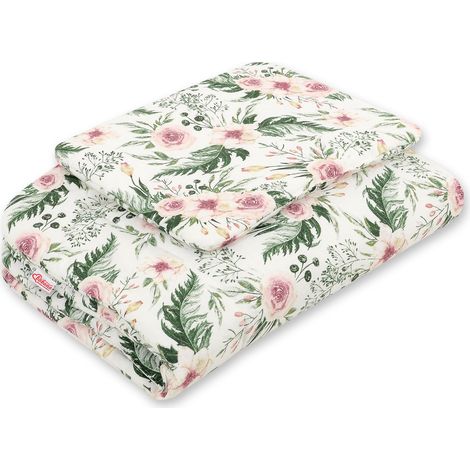 Juego de cama para recién nacido con relleno, 2 piezas, 75x100cm, peonías rosas (1/2)