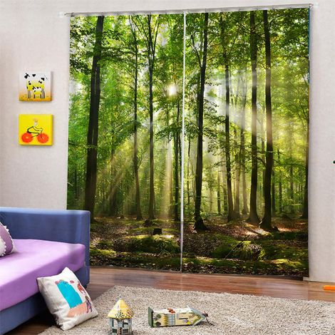 Rideau d'ombrage imprimé forêt et lumière solaire pour fenêtre 170x200 cm, salon chambre balcon (1/5)
