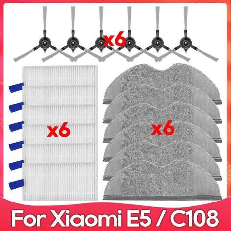 Accessoire de rechange pour aspirateur robot Xiaomi E5 / C108 / CDZC108 / BHR7969EU : brosse lat��rale et filtre de nettoyage.