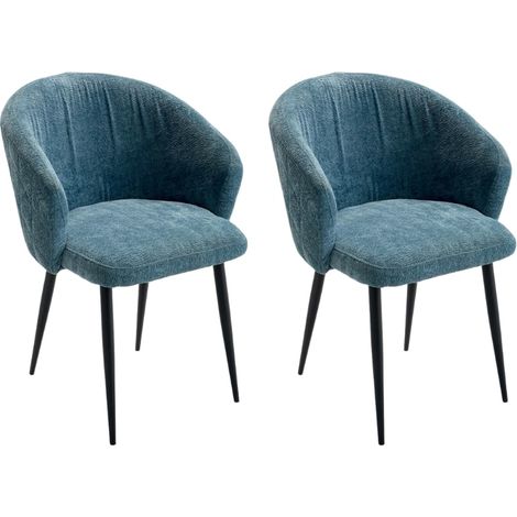 Lot de 2 chaises accoudoirs modernes tissu bouclé bleu Casita KANSAS (1/2)