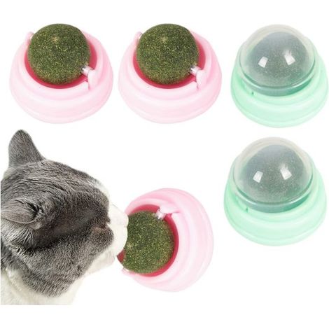 Lot de 4 boules d'herbe à chat, jouet de nettoyage des dents à l'herbe à chat pour chat, 5 x 4 cm