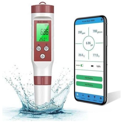Testeur pH Mètre Electronique Bluetooth 7-1,ATC Testeur de Qualité de l'eau/PH/TDS/EC/ORP/SG(précision0.01),Étalonnage AutomatiquePH-mètre Rétroéclairé pour Eau Potable, Aquarium,Piscine,de dyk.Trywis