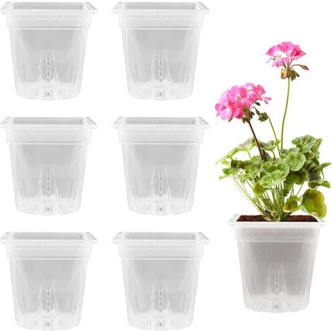 Lot de 6 pots de fleurs transparents pour orchidées et plantes succulentes, en plastique avec trous de drainage. (1/5)