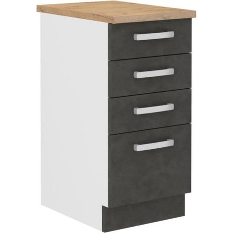 Meuble bas 4 tiroirs avec plan de travail - Gris mat - L 40 x P 51,6 x H 85 cm - LASSEN (1/5)