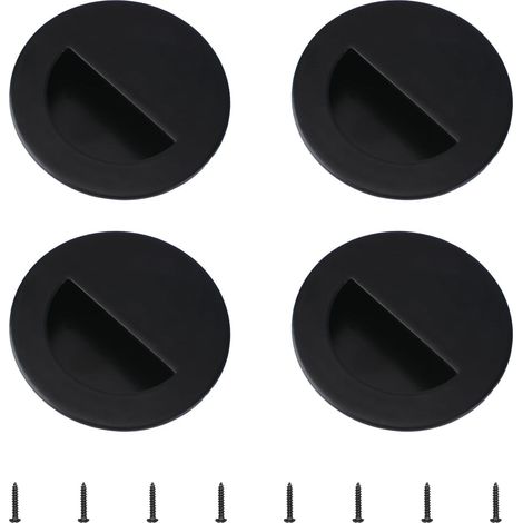 Juego de 4 tiradores empotrados de acero inoxidable de 60 mm para puertas correderas, tiradores ocultos para muebles, con tornillos, color negro.