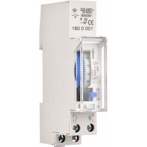 Horloge, sonnerie et minuterie pour tableau électrique Minuterie mécanique 24 heures, minuterie minimum de 15 minutes, montage sur rail, batterie intégrée, Sul180A AC220 - 240 V, gris - Sul180A AC220 (1/4)