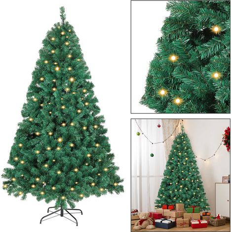 Jiubiaz Albero di Natale artificiale riutilizzabile, rami automatici e supporto in metallo, con luci a LED, 120 cm (1/5)