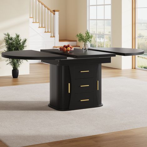 Mesa de comedor extensible 158x118x77 cm de MDF negro, ahorro de espacio para salón FloraGrace (1/5)