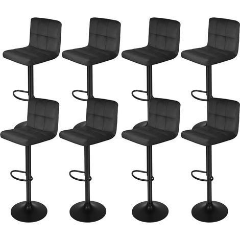 Lot de 8 Tabouret de Bar en Velours chaise de cuisine pivotante avec dossier et repose-pieds Noir (1/5)