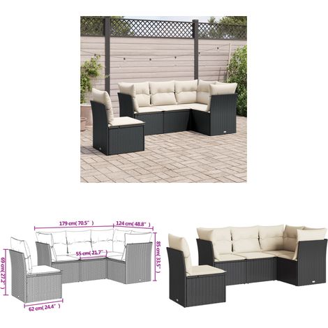 5-tlg. Garten-Sofagarnitur mit Kissen Schwarz Poly Rattan - Gartensortiment - Outdoor Möbel - Lounge Set - Rattan Sofa - Gartenlounge - Home & Living (1/3)
