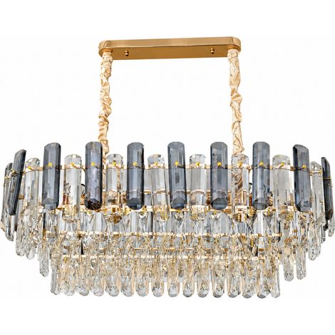 Grande suspension moderne en cristal, lustre LED anneau avec 3 températures de couleur, lampe de luxe dorée pour espaces de vie