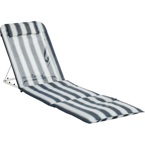 Matelas de plage Banasal rayé bleu – Textilène – 60 cm de hauteur – 190 x 52 cm – 4 positions d'inclinaison – Poids 2,34 kg – Hevea (1/3)