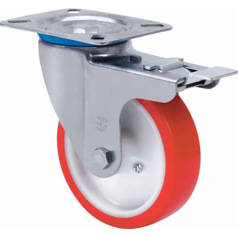 rueda giratora placa freno inox.10zvifd100-po nylon blanco-poliur.rojo liso (1/2)