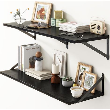 Lot de 2 étagères flottantes noires de 91,4 x 30,5 cm (l x P) pour mur avec supports, étagères murales de 30,5 cm de profondeur pour livres, étagères de rangement pour salle de bain, salon, 91,4 cm de (1/5)
