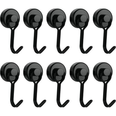 Magnetic hooks, ultra-strong magnetic hangers, powerful magnets for hanging on refrigerators, maximum load capacity: 15 kg, black, pack of 10 (1/5)