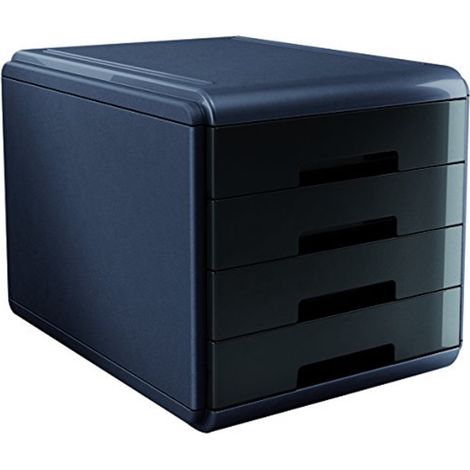 ARDA Cassettiera da Tavolo con 4 Cassetti in Colore Nero e Corpo Grigio, Organizzatore per Cassetto di Scrivania in Polipropilene (PP) e Polistirolo, Misure 29,5x38,5x28,2 cm (1/2)