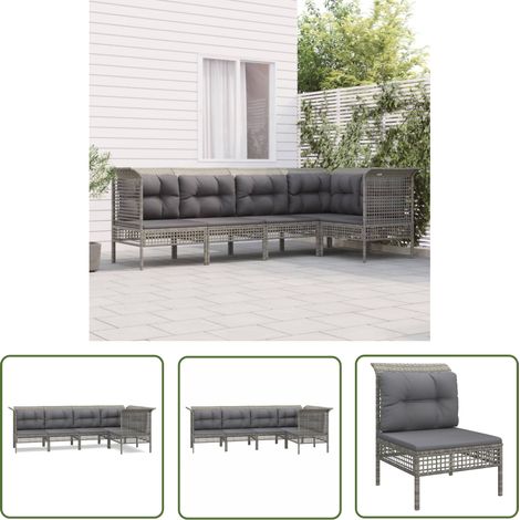 The Living Store 5-tlg. Garten-Lounge-Set mit Kissen Grau Poly Rattan - Garten Möbel - Loungesessel - Outdoor Möbel - Garten Lounge Set - Rattan Möbel (1/5)