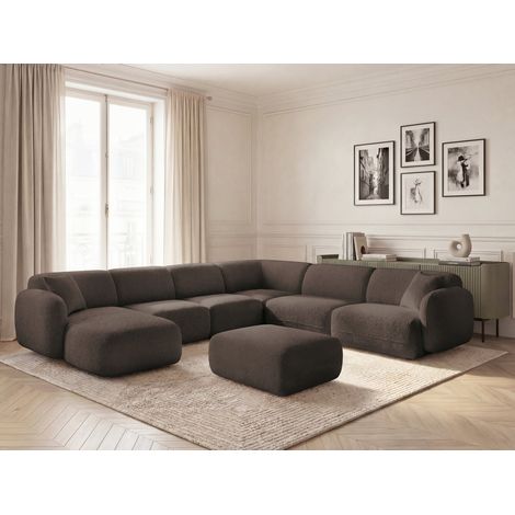 BOBOCHIC - Canapé panoramique fixe modulable ANDA avec 4 chauffeuses, 1 méridienne, 1 angle et 1 pouf Angle droit  Marron