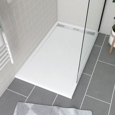 Plato ducha blanco 80x140x5 cm + rejilla lineal cromada