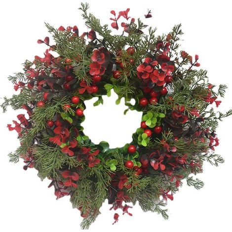 Künstlicher Weihnachtskranz, rote Beeren, Eukalyptuskranz, Weihnachtsdekoration, Wanddekoration für Wohnzimmer (innen und außen), Schaufensterdekoration für Einkaufszentren, Festtagsdekoration (1/3)