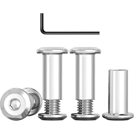 Lot de 10 vis de connexion M6 x 25 mm - En acier inoxydable A2 V2A - Vis de meubles - Écrou à douille avec clés à six pans creux - Connecteur de meubles - Connecteur d'armoire - Convient pour (1/5)