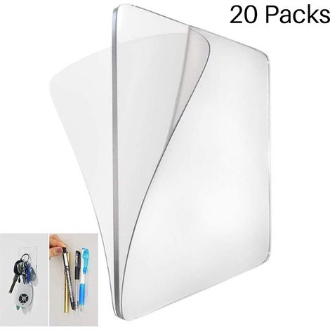 Lot de 20 pastilles adhésives gel transparentes pour clés, téléphone, tableau de bord voiture et fixation murale, autocollants double face.