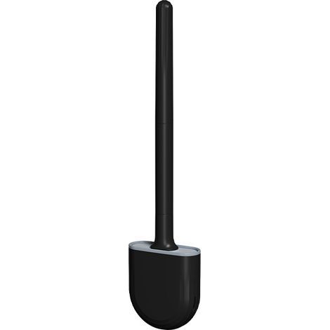 Flat Silicone Toilet Brush, Pack of 1, Wall-Mounted Toilet Brush, Long Handle, Quick-Drying Bathroom Toilet Brush, Toilet Brushes, Holders, and Anti-Drip Base (Black) (1/5)