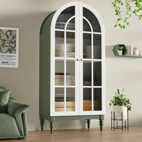 Vitrina con almacenaje 76 x 38,5 x 165 cm, MDF y metal verde, FloraGrace (1/5)