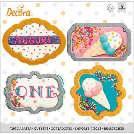 Decora 0255088 Set 4 Tagliapasta Cornici Mini In Plastica, Il Kit Ideale per Creare Decorazioni in Pasta di Zucchero o di Gomma, Made in Italy, Design originale. Confezione da 4 pezzi. (1/5)