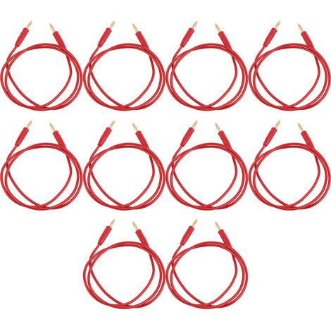 Lot de 10 cordons de test à fiches bananes mâle-mâle, plaqués or et nickel, en laiton pour soudage J.70003, 4 mm, rouge (1/5)