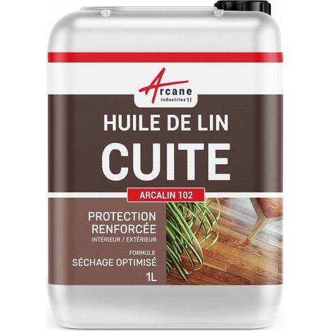 Arcane Industries – Huile de lin bouillie pour bois – Séchage rapide – Protection contre humidité et UV – 1 L