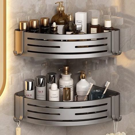 Corner wall shelf for bathroom, set of 2 pieces, anthracite greyHigh quality, the ideal choice for families. (1/5)