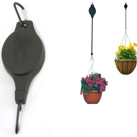 MINKUROW X Ganchos De Cesta Colgante Retráctil Con Polea Cestas De Jardín Macetas Ganchos Autotelescópicos Interior Exterior Tamaño Libre Negro (1/4)