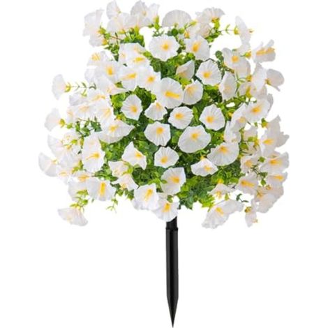 Boule de topiaire artificielle : fleurs en soie artificielle résistantes aux UV avec piquet pour le sol - tuteurs de jardin violets artificiels pour la décoration de porche, terrasse ou fenêtre, blanc (1/5)