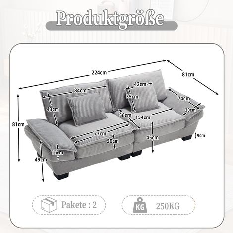 Modulares Sofa aus Samt in Grau 108 x 66 x 22 cm HOMAIRE (1/5)