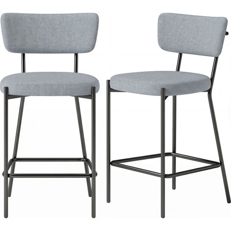 Set aus 2 grauen Barhockern, 49 x 53 x 93 cm, gepolsterter Sitz, geschwungene Rückenlehne, Fußstütze