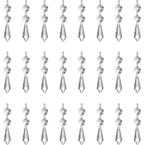 Lot de 24 pendentifs en cristal transparent de 37 mm, effet prisme de glace, avec perles octogonales, pour lustre, lampe, vase, décoration de jardin, Noël ou mariage. (1/5)