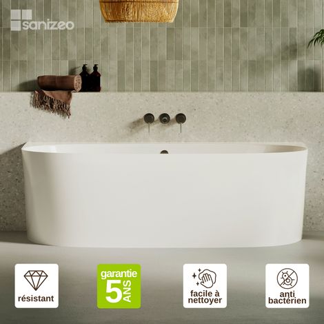 Baignoire asymétrique en minéral composite Design – Blanc Mat, L180 x l86 x H58 cm – FROSK LAVABERG (1/5)