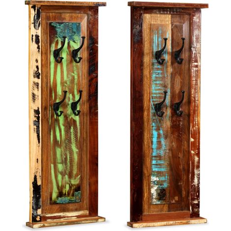 Wandgarderobe 2 Stk. Altholz Massiv 38x100 cm