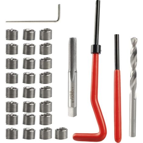 30Pcs Kit de Réparation de Filetage M6 Outil d'insertion de Filetage Rapporté Métrique en Acier Inoxydable, Ensemble Réparation de Filetage avec Clé, Foret Hélicoïdal HSS et Taraud de Filet M6