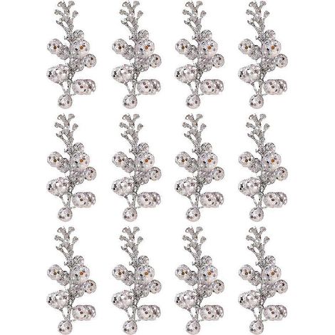 12 décorations de Noël pailletées, imitation boules de Noël, guirlande de fruits pailletés réalistes à faire soi-même, matériel de bricolage pour la décoration intérieure (argenté)-11.5X5cm-Silver (1/3)