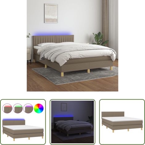 vidaXL Matelas ensaché - Sommier à lattes de lit avec matelas LED Taupe 140x190 cm Tissu (1/5)