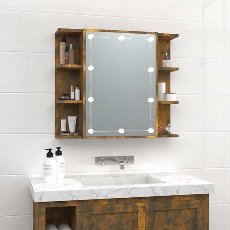 vidaXL Mueble con espejo y luces LED roble ahumado 70x16,5x60 cm (1/5)