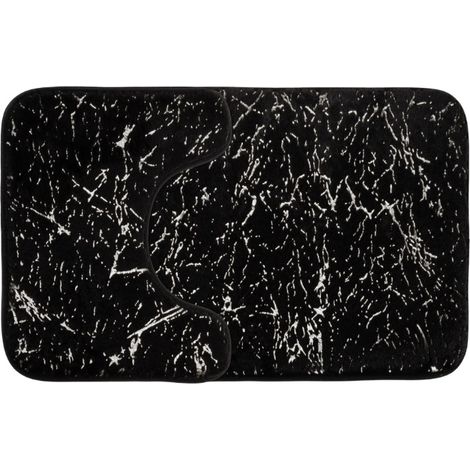 Alfombras de baño Marlene, juego de 2, negras, elegantes, con estampado plateado, suaves y esponjosas. (1/4)