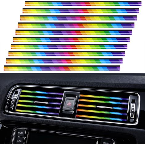 Lot de 20 bandes décoratives universelles pour grilles d'aération de climatisation automobile, étanches, flexibles et brillantes, compatibles avec toutes les sorties d'aération. Couleurs variées. (1/5)