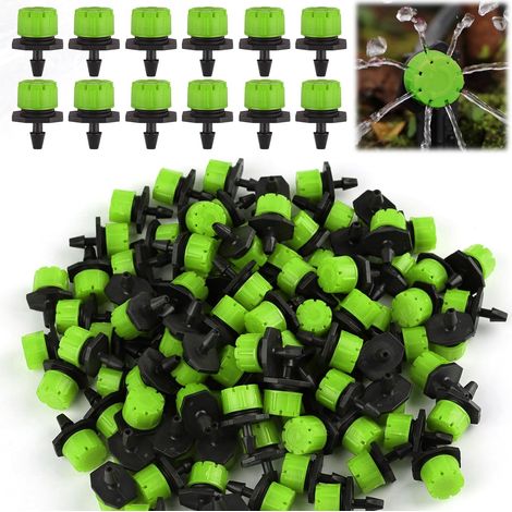 200 Pcs 1/4" Adjustable Garden Irrigation Drip Micro Drip 360° Garden Watering System Anti Clog Sprinkler for 4mm/7mm Pipes, Green Adjustable Irrigation Dripper for Garden Watering System, Anti-Clog (1/5)
