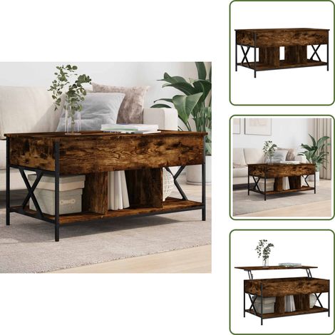 Table basse avec plateau relevable - vidaXL Table basse chêne fumé 100x55x50 cm bois d'ingénierie et métal - Table basse avec rangement (1/5)