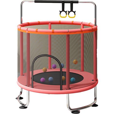 Trampoline pour enfants intérieur extérieur petit jouet de fitness avec filet de sécurité panier de basket-ball anneaux de gymnastique balançoire pour garçons et filles rouge (1/5)